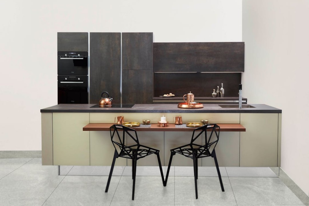 black kitchen cabinets.